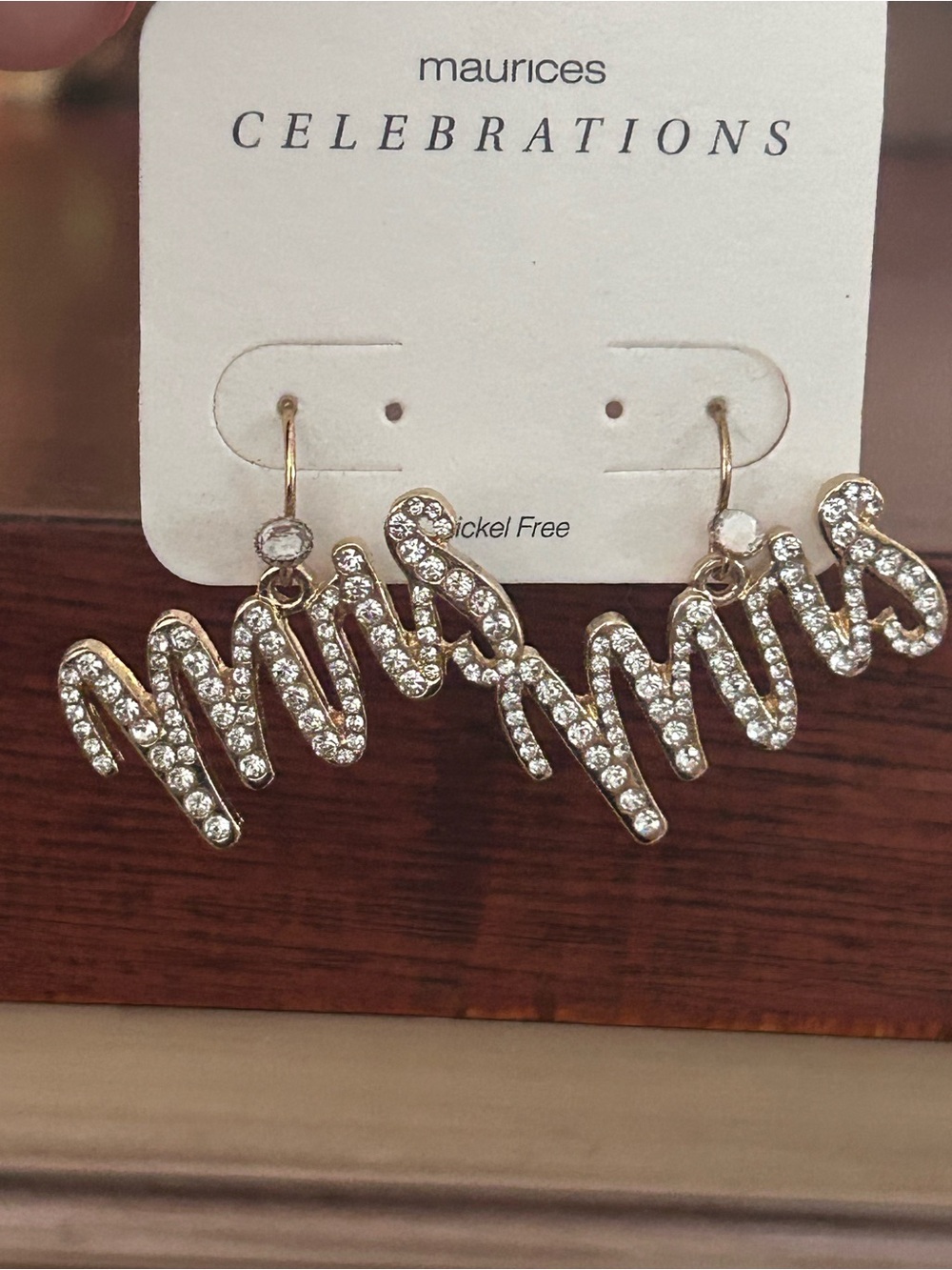 maurices Gold Crystal 'Mrs' Script Drop Earrings - Gold for the Bride to Be